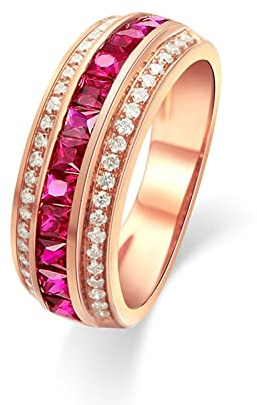 AMDXD Anelli Oro 18K Rosario Anello Nuziale Donna 1.29ct Rettangolo Rubino Taglia 20