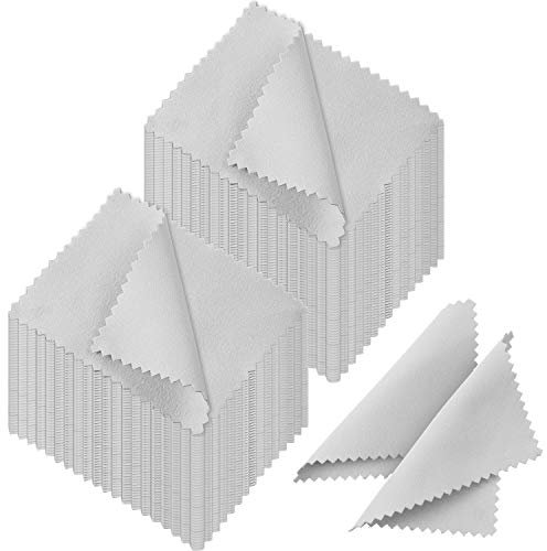 200 Stücke Schmuck Reinigungstuch Doppelseitige Polieren Tücher Gläser Reinigung Tücher für Gold Silber und Platin Schmuck Uhren Münzen Gläser, 2,36 x 3,15 Zol (Hellgrau)