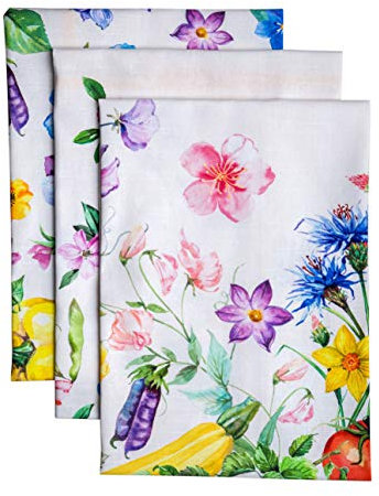 Maison d' Hermine Lot de 3 torchons de cuisine 100 % coton réutilisables absorbants avec boucle de suspension pour cuisine, maison, salle à manger, cocktails, printemps/été (69,8 x 50,8 cm, Giverny)