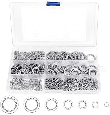 Iyowei 390Pcs Arandelas de Bloqueo Arandelas de Seguridad Arandela Dentada M3 M4 M5 M6 M8 M10 M12, Arandelas de Bloqueo de Dientes Internos Acero Inoxidable 304