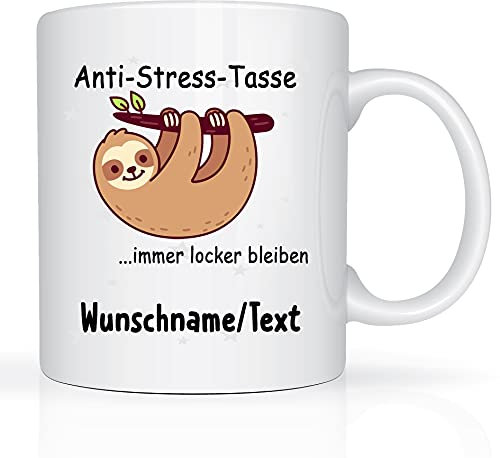 Print-Klex Tasse mit Namen und Anti Stress Motiv Bedruckt Namentasse Namensbecher mit Anti Stress Motiv Geschenktasse Weiß Kaffeebecher Spruchtasse Keramik mit Druck 330ml Tasse mit Text