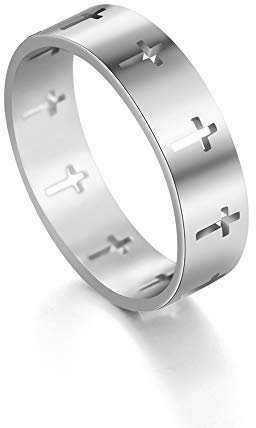 Dreamtimes Kreuzring Edelstahl Christian Ring Jesus Christus Lord Gebet Schmuck Paar Verlobungsringe Mode Hochzeitsgeschenk Für Männer Frauen Silber Farbe (Silber-, 17MM)
