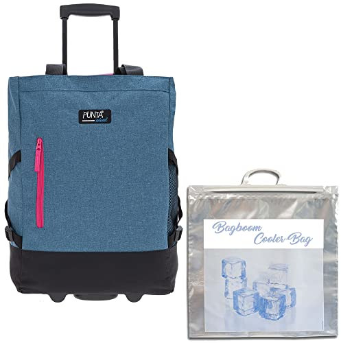 Einkaufstrolley Trolley groß Einkaufsroller faltbar Punta Wheel 35 Liter Volumen Alu Stange Schulter-Handgurte Auswahl + Thermo Kühltasche (TT Blau RV Rot 10183 5300 + Bagboom Tasche)