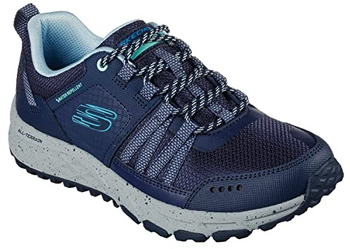 Skechers Women's Escape Plan Endless Pursuit Trekking Low Cut Shoes, Navy Leather/Mesh/Blue Trim, 4.5 UK