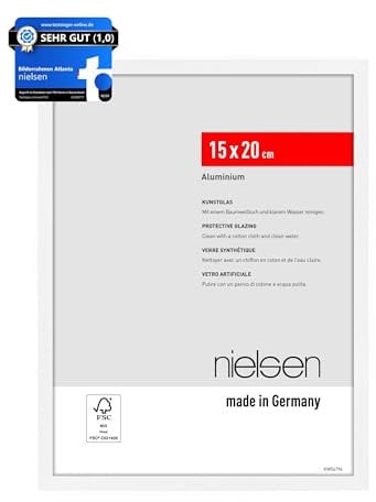 nielsen Bilderrahmen, 15 x 20 cm, Aluminium, Weiß matt, Fotorahmen zum Auftstellen im Hoch- & Querformat, bruchsicheres Kunstglas, Atlanta