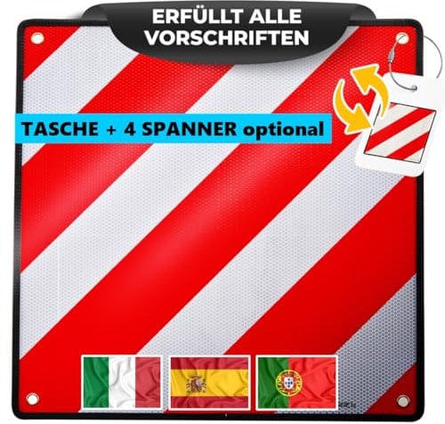 MATADORES Premium 3in1 Warntafel für Italien UND Spanien + Portugal | Aluminium, 50x50cm, reflektierend | Für Fahrradträger/Heckträger, Wohnmobil
