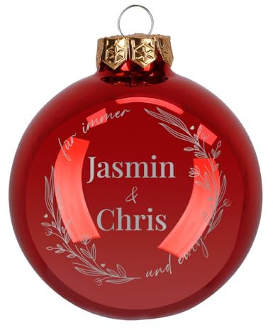 Herz & Heim® Weihnachtskugel aus Glas mit persönlicher Gravur/Rot oder Weiß/Matt oder Hochglanz/Ø 8 oder 10 cm/Verschiedene Motive Ø 8 cm, Rot Hochglanz, Für Immer und ewig