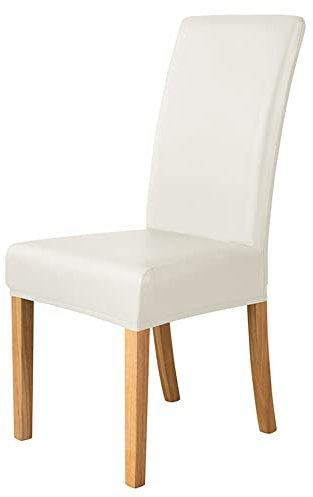 VIKAUL Stuhlhussen aus PU-Kunstleder, Stretch-Kunstleder, Esszimmerstuhlschutz, wasserdicht und öldicht, Universal-Sitzbezüge für Esszimmer, Küche, Hotel, Bankett, gebrochenes Weiß, 2 Stück