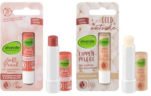 alverde NATURKOSMETIK 2er-Set Lippenpflege: Lippenpflegestift SOFT PEARL zarter Glanz (4,8 g) + Lippenpflegestift ITS`S COLD OUTSIDE intensive Pflege (4,8 g), 9,6 g
