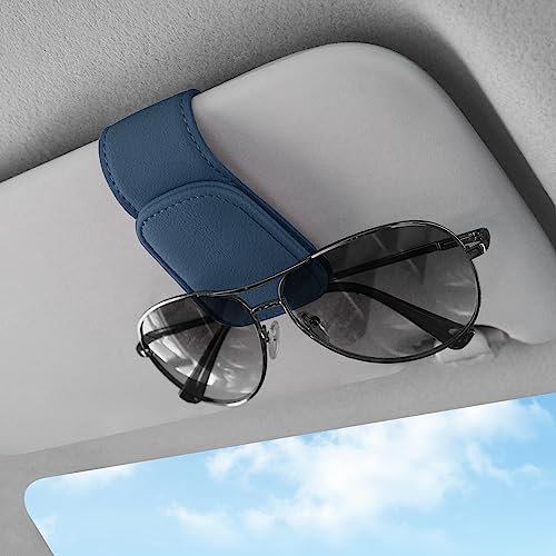 Sunglasses Holders for Car Visor,Car Magnetic Glasses Holder Leather Sunglasses Clip and Ticket Card Clip Suitable for Car Interior Visor and Different Size Eyeglasses. (Blue)