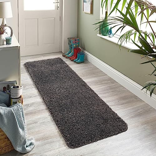 Grey Shaggy Door Mat Dirt Trapper Entrance Rug Soft Touch 2cm Thick Living Room Bath Mat Floor Mat Bedroom Kitchen Pet Rugs & Carpets (Grey, 40 x 60cm)