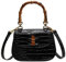 kofoviv Damen Handtasche Kunstleder Bambus Top Griff Crossbody Tasche Elegante Geldbörse Abendtasche Geschenk für Frauen Handgefertigt, N-Schwarz