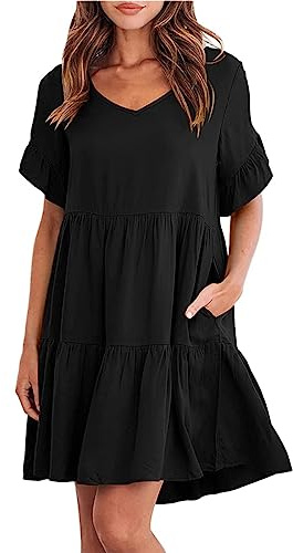 Cocila Vestito Casual da Donna Abito da Donna a Maniche Corte con Scollo a V Casual Estivo a Strati con Orlo Arricciato Maglione Vestito