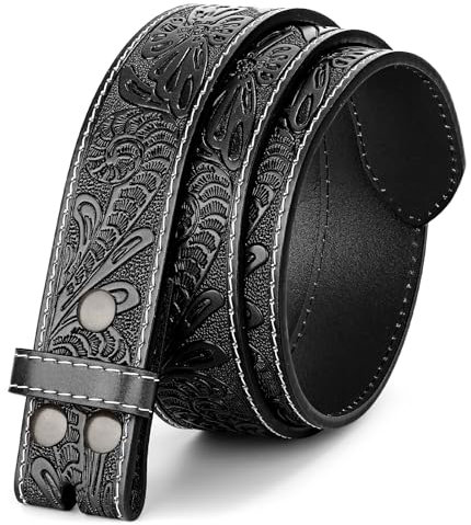 BELTROAD Gürtel Ohne Schnalle Herren, Ledergürtel Ohne Schnalle Western Gürtel Wechselgürtel für Cowboy Cowgirl Jeans Gürtelschnalle Geschenkm, 3.8CM Breit, Grasmuster, Schwarz, 100cm
