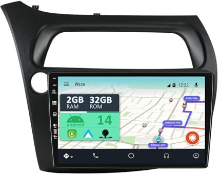 YUNTX Android 14 Autoradio con navi para Honda Civic (2006-2011)-Cámara Trasera-9 Pulgada Pantalla-Dab/Bluetooth 5.0/Control del Volante/USB/WiFi/4G/MirrorLink/CarPlay/Android Auto/GPS