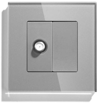 BSEED Wandsteckdose EU Standard 1/2 Satellit Steckdose Unterputz und 1/2 Blankes Panel mit Glas Rahmen Grau 86mm