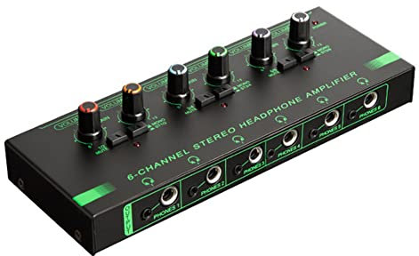 Beelooom Miniamplificador de Auriculares de 6 Canales HA400 Amplificador de Audio EstéReo Ultracompacto Amplificador de Auriculares para MúSica
