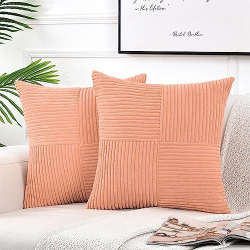 FDTERN 2er Set Lachsrosa Kordsamt Kissenbezug 45x45CM Weich Moderne Dekorative Kissenbezüge Kissenhülle Dekokissenbezug Sofakissen Dekokissen Boho Deko für Sofa Schlafzimmer Wohnzimmer Balkon
