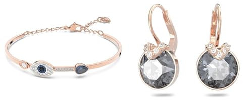 Swarovski Symbolic Armreif, Böser Blick, Blau, Metallmix & Bella V Drop-Ohrhänger, Rundschliff, Grau, Roségold-Legierungsschicht