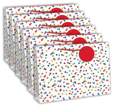 Clairefontaine 26988-6Cpack - Packung 6 Geschenktasche - Tüte Excellia, Format Shopping (37,3x11,8x27,5 cm), 210g, geeignet für voluminöse Geschenke, Punkte Weiß - Bunt, 6 Stück