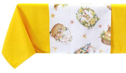 MAGIE DI CASA Tischdecke Ostern – Frühling Sommer – ideal als Geschenk und Tischdekoration mit Ostermotiven – Made in Italy (Korb mit Tischläufer, 46 x 140 cm)