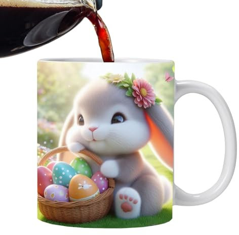 Supatmul Easter Bunnies Mug, Tasse à Café en Céramique Peinte en Motif Lapin de Pâques, Tasse de Lapin de Pâques Colorée, Cadeau Personnalisé de Tasse pour des Personnes pour des Amants de Lapin