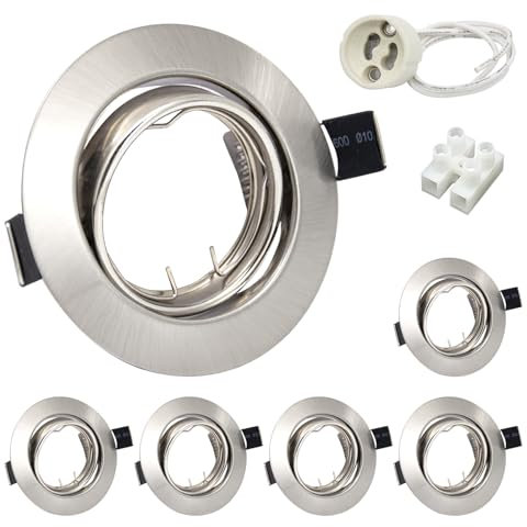 Wondlumi 6er Set LED Einbaustrahler Rahmen GU10 Einbauleuchten Schwenkbar Rund 230V Edelstahl Gebürstet Einbaurahmen Einbauspots