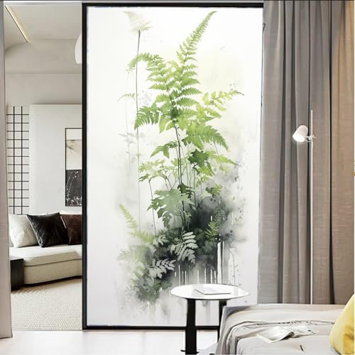 AEMYSKA Vintage-Pflanzen, Buntglas-Fensterfolie, Aquarell, Naturmalerei, Fenster, Sichtschutz, nicht klebende Glasfolie, dekorative statische Frischhaltefolie für Zuhause, Büro, 70 x 120 cm