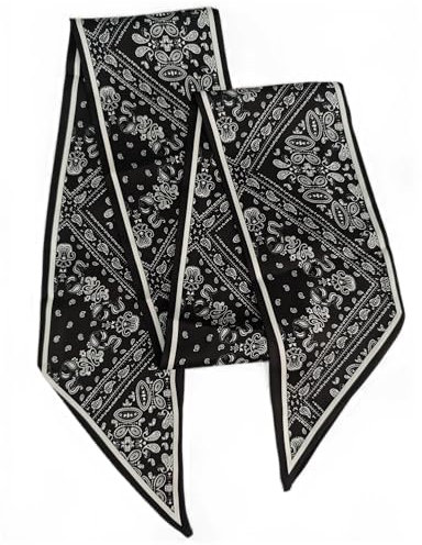 GIMIRO Satin Seidenschal 148 x 13,5 cm Krawatte Double Layer Bund für Blazer, Mantel, Kleid (24# Pattern-B Black/White Floral)