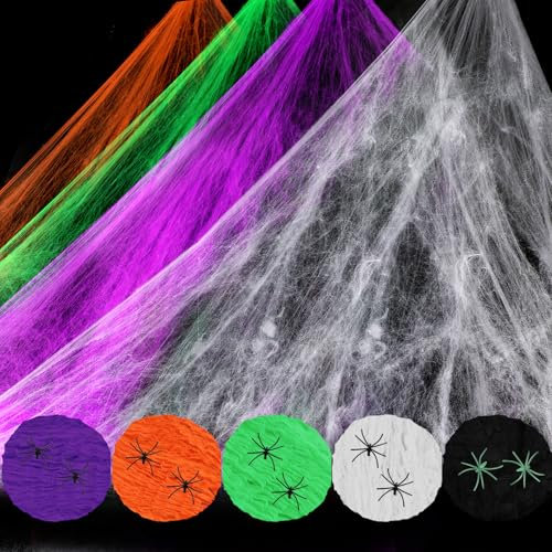 FOIMAS 900 m² Spinnennetz mit 8 gefälschten Spinnen, Super Stretch Spinnweben für Halloween Indoor und Outdoor Party Supplies