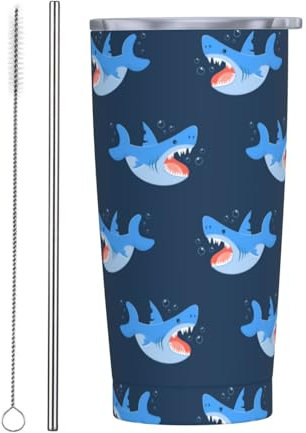CHASOEA Shark Tumbler 20oz Ocean Stainless Steel Insulated Tumblers with Lid and Straw Animal Travel Coffee Mug Tea Wine Cups Water Bottle Gifts for Men Women Shark Lover