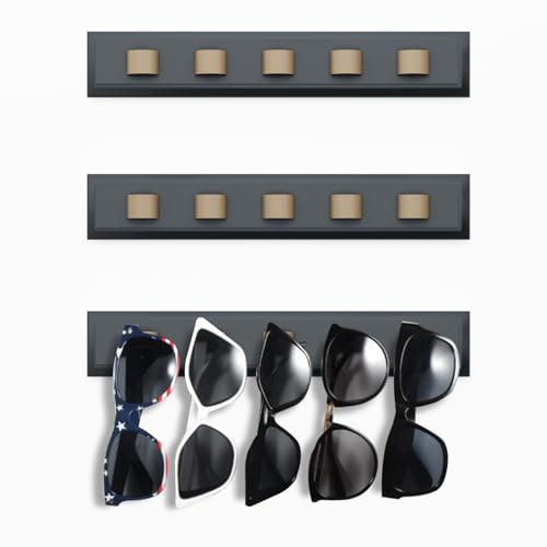 HZE Porte-lunettes mural, 3 packs de porte-lunettes de soleil-monté au mur, porte-lunettes de soleil mural pour accrocher vos lunettes multiples, bambou-rangement de lunettes mural (Gris)