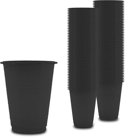 SWAVGO - Einwegbecher 180 ml - Trinkbecher, Partybecher, Plastikbecher, Bierbecher, Mundspülbecher - Becher für Partys Geburtstage Festivals Zahnärzte Tattoo Kosmetikstudio etc. (100, Schwarz)