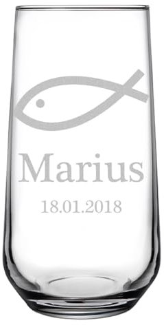 polar-effekt Wasser Trinkglas 470 ml mit Gravur - Wasserglas zur Taufe und Kommunion - Glas für Wasser, Saft und Limo - Taufgeschenk für Kinder - wiederverwendbar