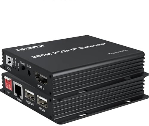 300M IP HDMI KVM Extende,HDMI Extender over IP Rj45 Cat6 Ethernet Cable 1080P HDMI KVM Extender Muitlpoint Connect Network Switch Support Mouse Keyboard for PC DVR TV (KVM IP Extender)