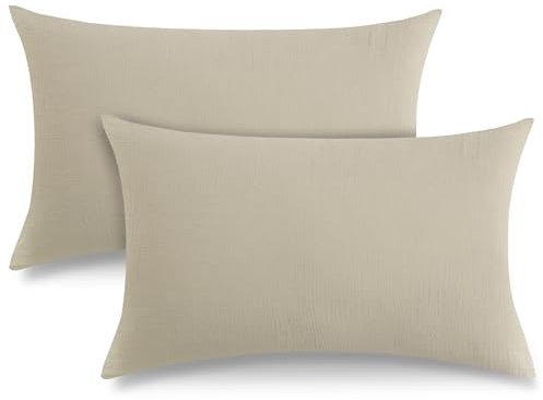 TOCOMOA Kissenbezug 40 x 80 Doppelte Musselin, Beige Kissenbezüge aus 100% Baumwolle, Weich und Atmungsaktiv, Oeko-TEX Zertifizierter Kopfkissenbezug 2er Set mit Reißverschluss