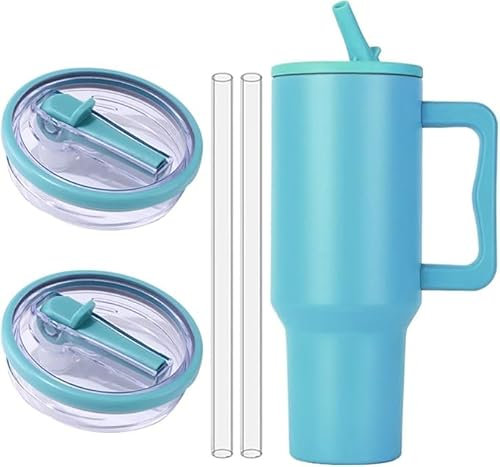 Ersatzdeckel für 40oz Becher Wiederverwendbarer Auslaufsichere und Staubdichte Tumbler Abdeckungen Becher mit Strohhalm Deckel Ersatzdeckel für Stanley Cup Zubehör (Aqua Blau(2pcs))