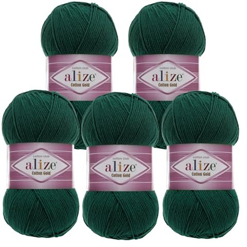 5 x 100g Strickgarn Alize Cotton Gold Uni Klassikgarn Häkelgarn Strick-Wolle Farbwahl, Farbe:426 blaugrün
