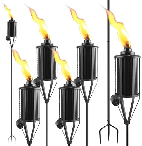ZSPENG Gartenfackel für Zuhause, Garten, große Kapazität, 473 ml, Outdoor-Metallfackel, Gartendekoration, 150 cm, verbesserte Citronella-Fackeln mit 3 Zinken, Erdspieß, Tischfackeln für Party