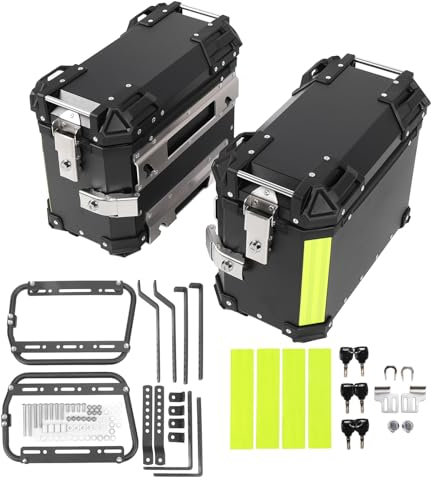 Lihsong Paar Motorrad-Seitenkoffer, 28 L, Wasserabweisende, Harte Seiten-Satteltaschenbox aus Aluminiumlegierung mit Halterung, Sicherheitsschloss und Griff (Schwarz)