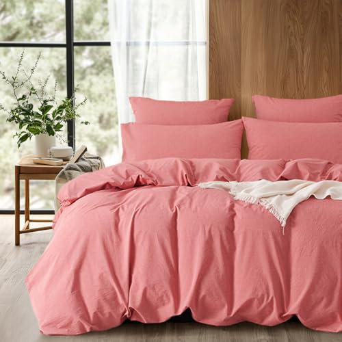 Freyamy Baumwolle Bettwäsche 135x200 2teilig Rosa,Garngefärbte Baumwolle Bettwäsche-Sets Weich,Altrosa Bettbezug 135x200 mit Reißverschluss und 1 Kissenbezüge 80x80