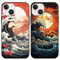Yimctoie 2 Stück Handyhülle für iPhone 14/iPhone 13 Hülle 6,1,Japanische Art Anime Aesthetic Wellen mit Muster Case,Ästhetik Schutzhülle Schwarz Weich Silikon TPU Stoßfeste Kratzfest Cover