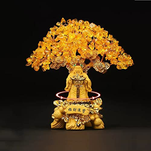 WANGHAI-666 Money Tree Feng Shui Citrin Geldbaum Glücksfigur Kristall Bonsai Baum Ornament Dekor for Reichtum Neujahr Frühling Festival Zuhause Golden Feng Shui Decor Tree(Groß)