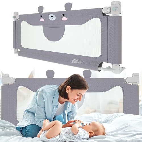 Kidsbuddy 200cm Rausfallschutz Bett,Bettschutzgitter，Bettgitter Rausfallschutz mit vertikaler Hebe,Einziehbare Kinderbettgitter Babybettgitter mit Verstärktem Ankersicherheitssystem (1 Seite)-Cartoon