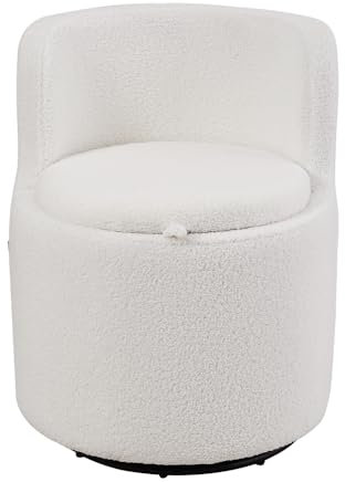 INMOZATA Swivel Tub Chair with Storage Teddy Accent Armchair Upholstered Barrel Chair with 360°Swivel Base for Living Room Office Reception (Ivory White)