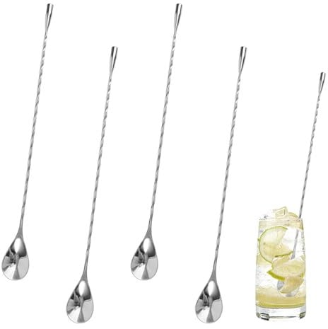 4 Piezas 30cm Cuchara Mezcladora de Cóctel de Acero Inoxidable, cucharas de Bar, Cucharas de Mango Largo, Agitador Torcido de Cóctel Largo, Cuchara de Mezcla para Cócteles, Batidos, Café, Jugo, Té