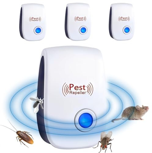 aiMaKE Repelente Ultrasónico de Plagas, 4 Pack Antimosquitos Electrónico Ultrasónico Mosquitos, Repelente Mosquitos Interiores Antiparasitario para Roedores, Arañas, Cucarachas, Insectos