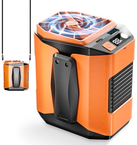 Wrischan Ventilador Portatil Cintura, 10000mAh Recargable ventilador de Pilas con 5 Velocidades y 16000RPM, Mini Ventiladores con LED Para Trabajos al Aire Libre, Obras, Viajes y Acampadas