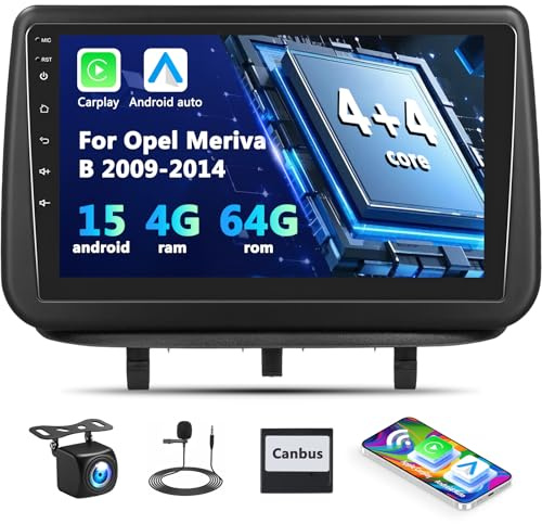 4G+64G 8-Kern Autoradio Android für Opel Meriva B 2009-2014 Wireless CarPlay Android Auto 9 Zoll Touchscreen Bildschirm Navi GPS mit Ruckfahrkamera Mirror Link WiFi FM/RDS/DSP Radio SWC