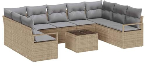 vidaXL Garten-Sofa-Set 10 pcs Beige Poly Rattan, Garten und Terrasse, modernes modulares Sofa-Set, höhenverstellbare Füße, wetterfeste Couch, Flexible Sitzgelegenheit